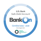 U.S. Bank Safe Debit Checking Account BankOn Certification Seal