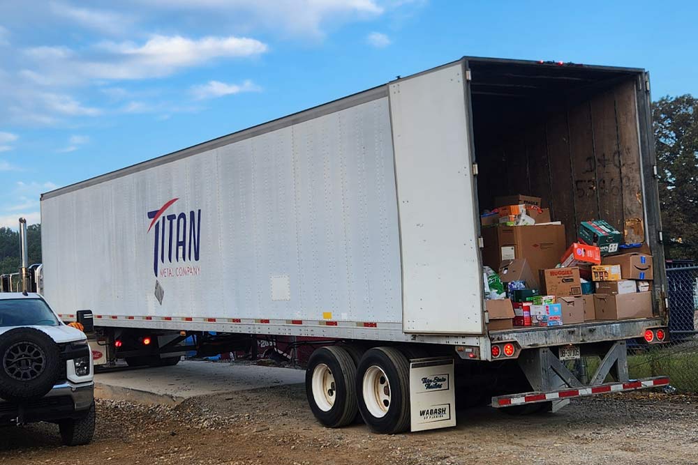 Photo of a semi truck headed to help provide donations to Hurricane Helene