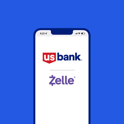 Mobile phone illustration with the US Bank and Zelle logo