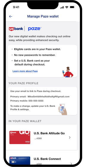 Mobile app view of Paze digital wallet