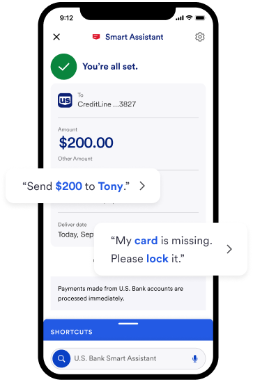 Mobile app view of the U.S. Bank Smart Assistant