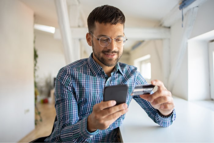 Man using mobile devices