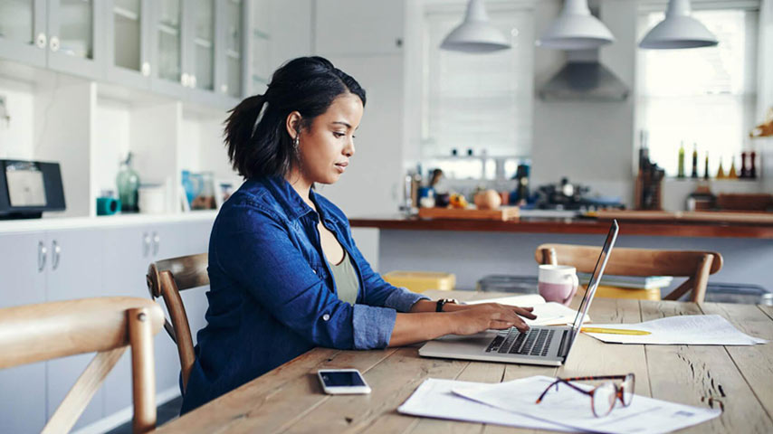 Woman working on laptop