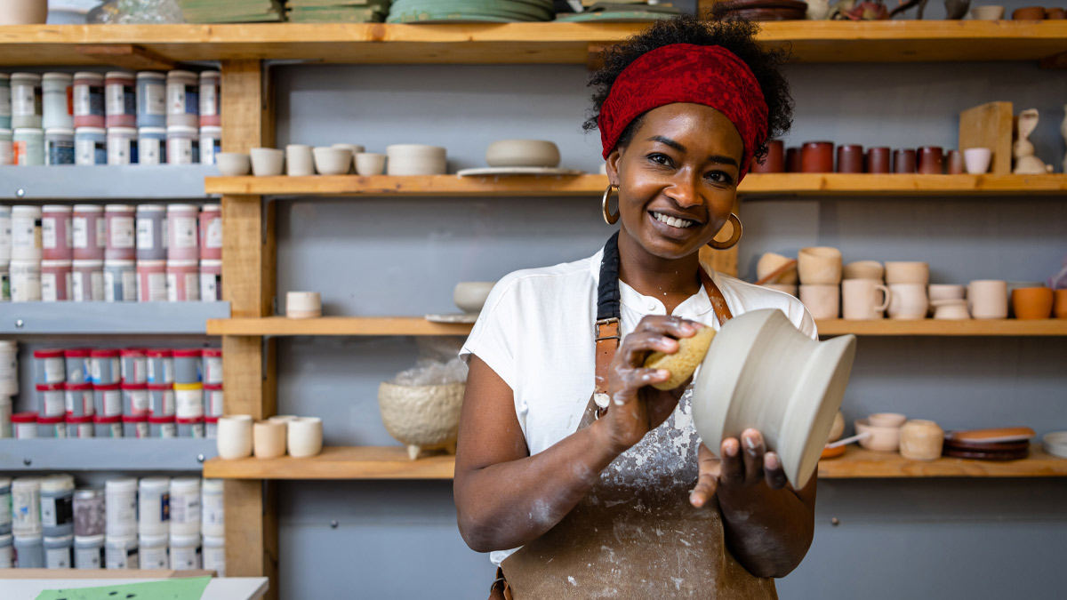 Woman in a pottery studio