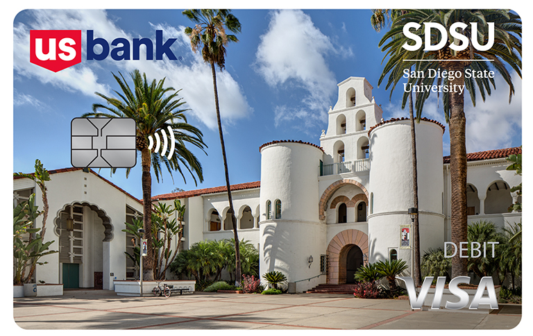 U.S. Bank California State University - color image of building with palm trees on the sides.