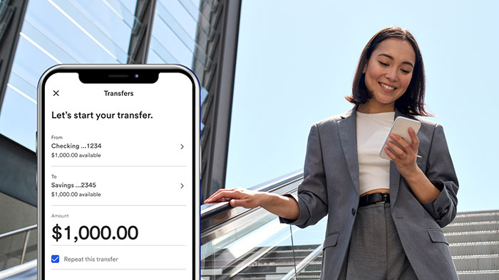 Transfer money view in the U.S. Bank mobile app